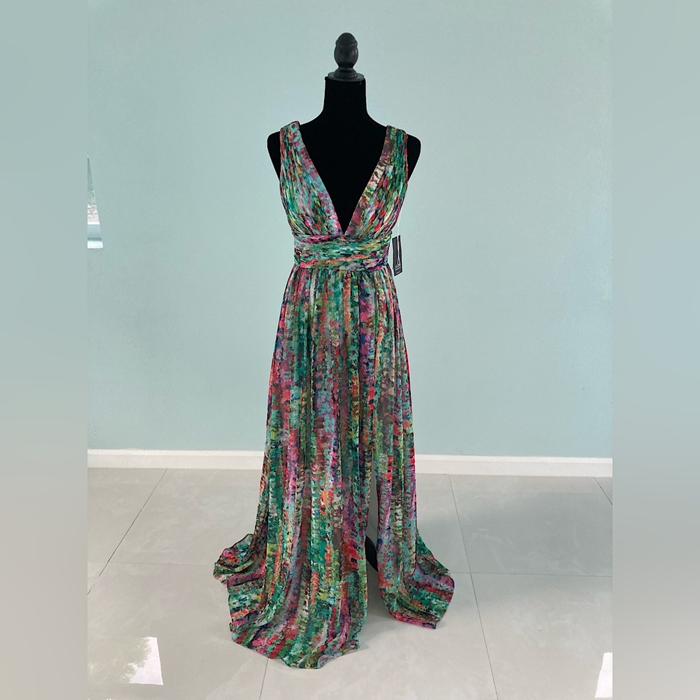 Watercolor Chiffon Gown - Aidan Mattox NWT
